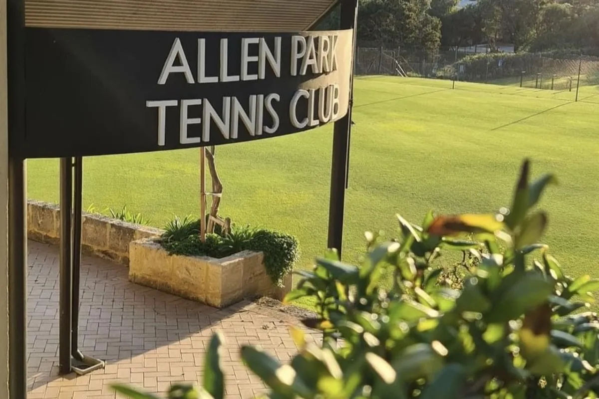 Allen Park Tennis Club sign at the clubhouse entrance